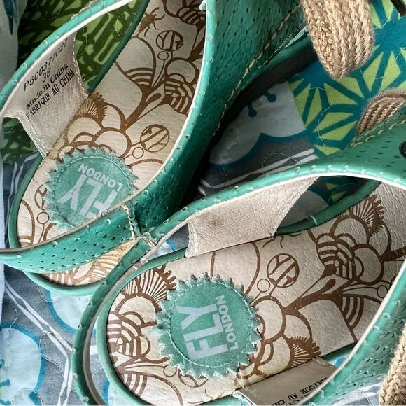 FLY LONDON Lace Up Wedge Open Toe Shoe (Dark Mint Green) - Picture 5 of 10